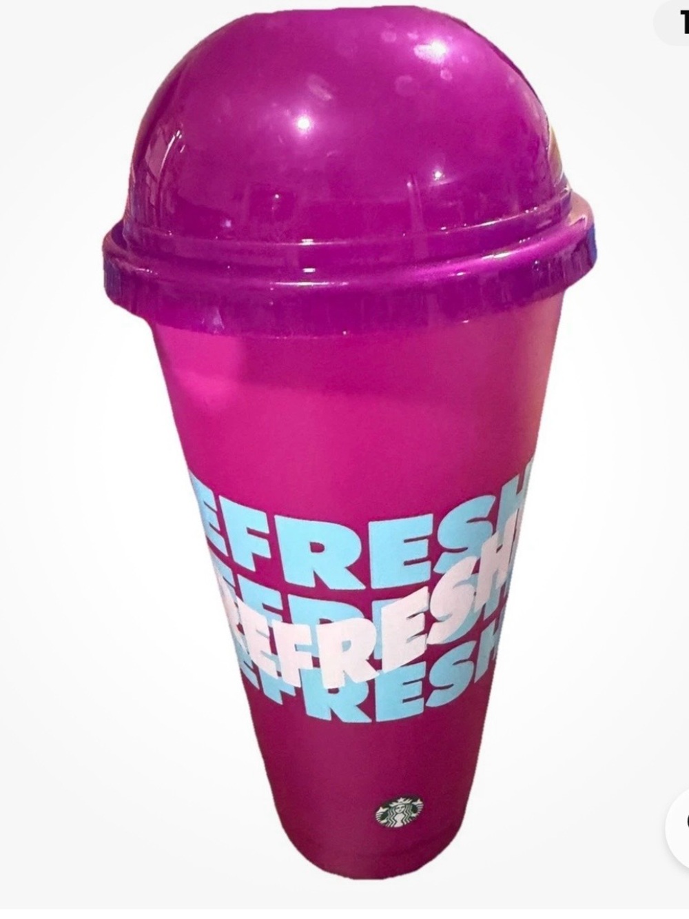 Starbucks Hot Pink purple  Party Tumbler with Light Blue REFRESH Print reuse cup